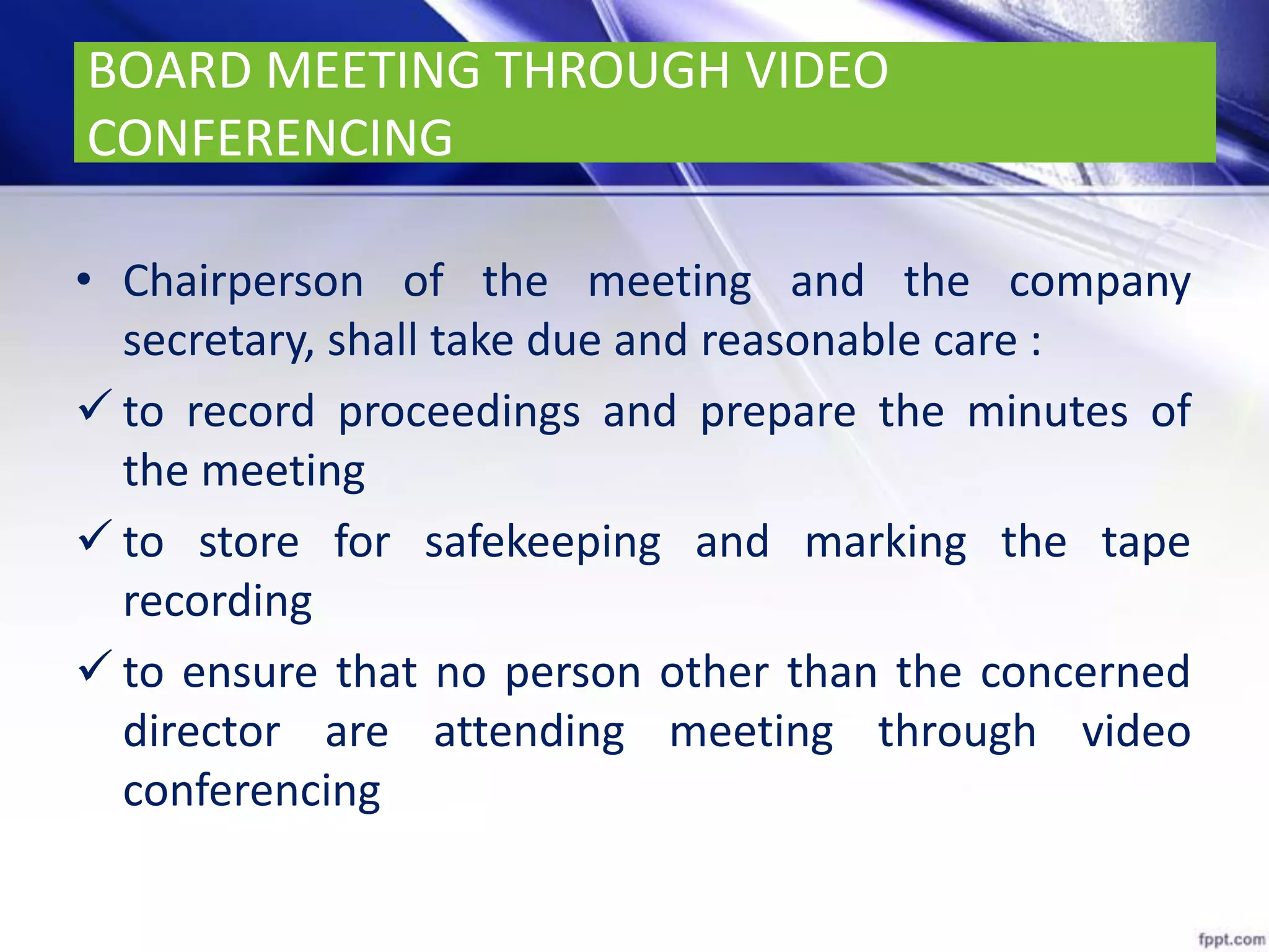 BOARD MEETINGS COMPANIES ACT,2013 PPT