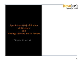 Your Legal Team

Appointment & Qualification
of Directors
and
Meetings of Board and its Powers
Chapter XI and XII

1

 