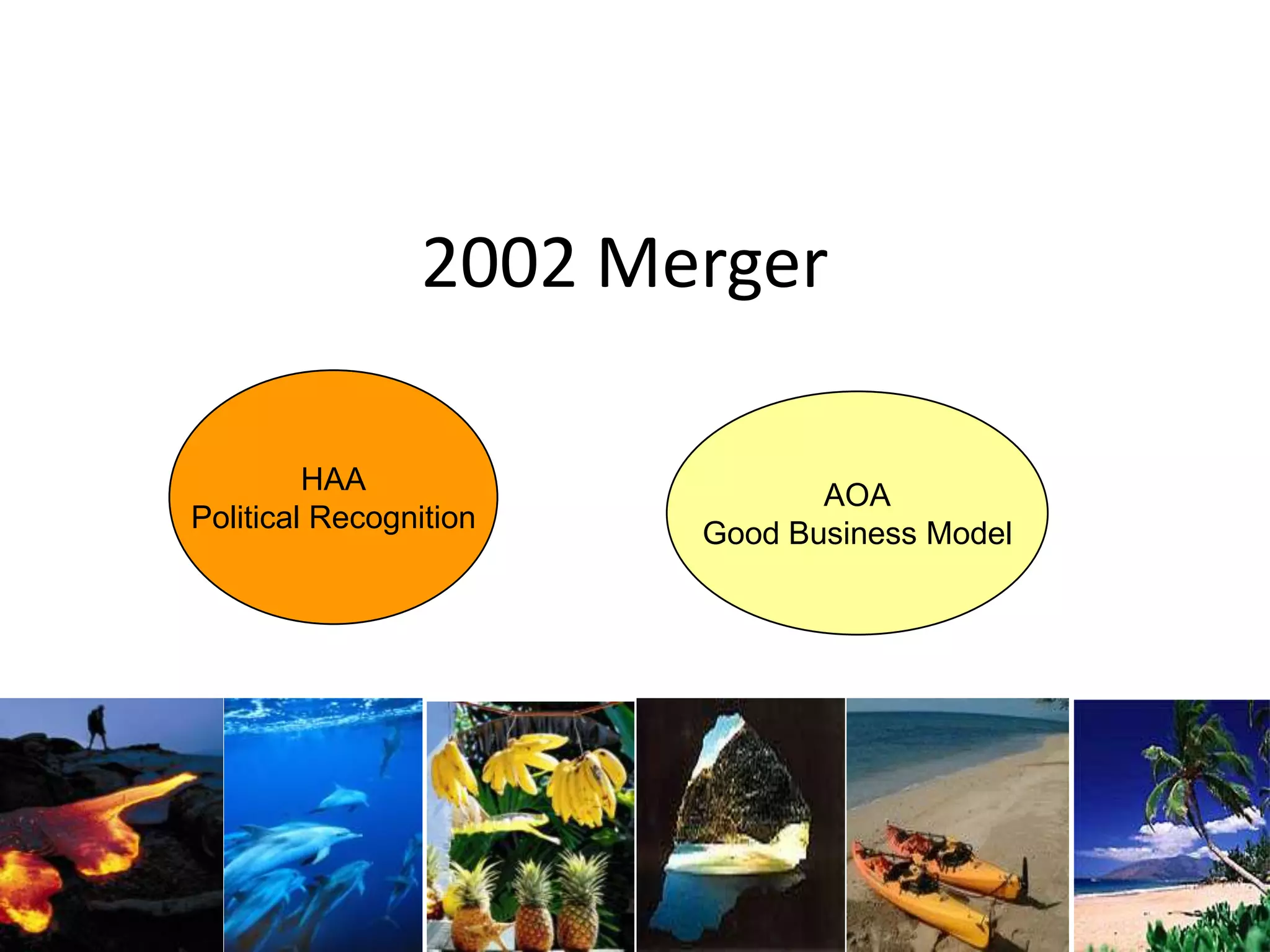 2002 Merger
HAA
Political Recognition
AOA
Good Business Model
 