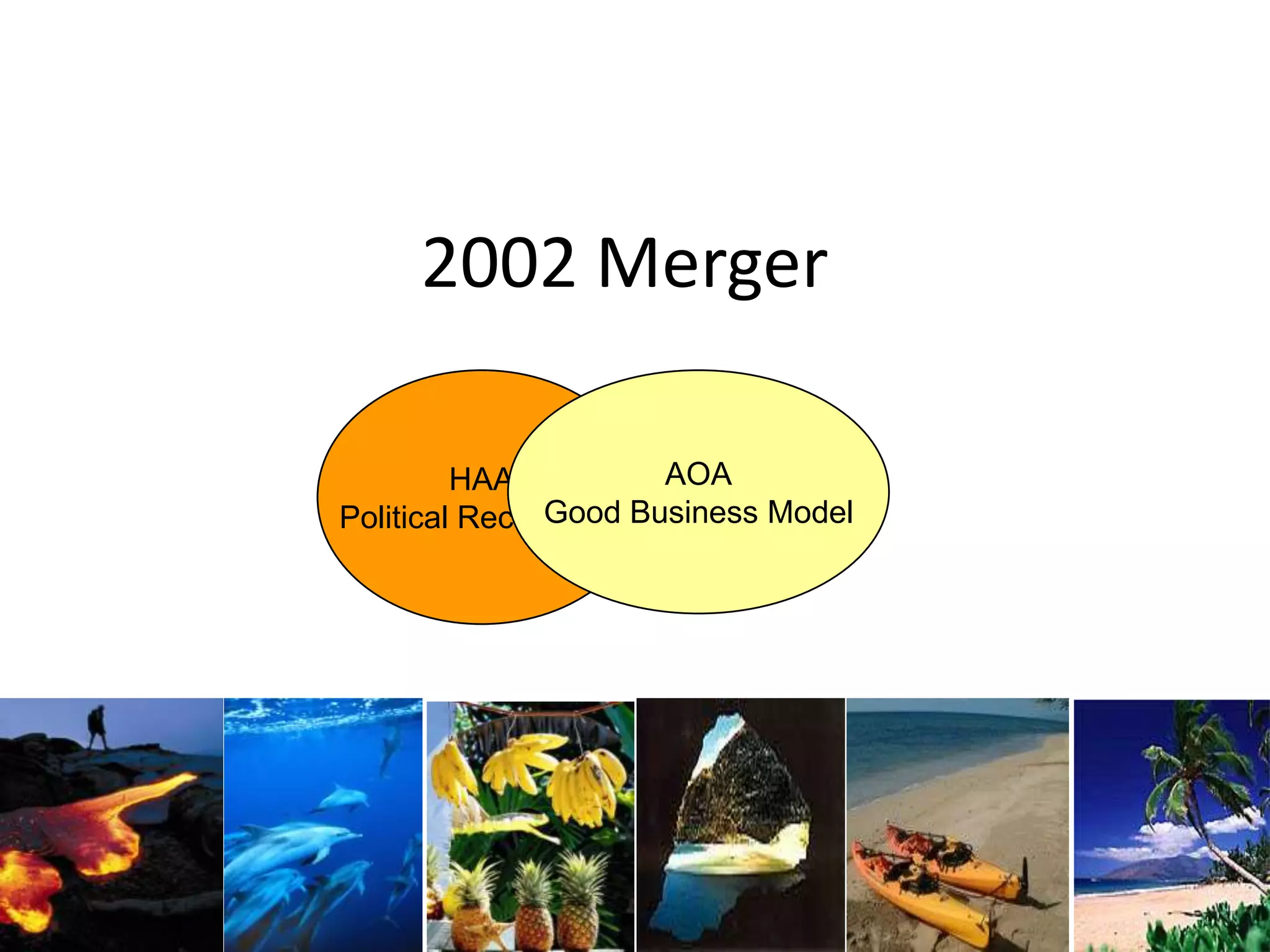 2002 Merger
HAA
Political Recognition
AOA
Good Business Model
 