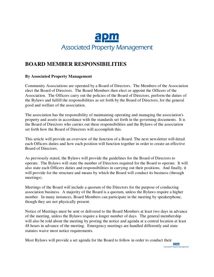 Board Member Responsibilities in Community Associations