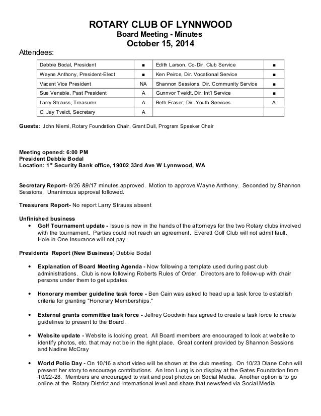Board minutes oct 15, 2014