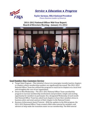 Future Business Leaders of America (FBLA) National Officers Mid Year Update 2011-12