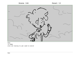Scene 146 Panel 13
Dialog
73 PENN
nice not having to get used to weird
Notes
 