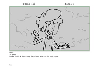 Scene 151 Panel 1
Dialog
74 PENN
Uncle Chuck & Aunt Rose have been staying in your room
Notes
 