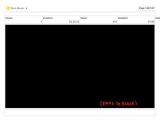 Scene
1
Duration
02 20 22
Panel
141
Duration
01 00
Dialo
e Page 142/142
 