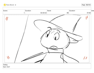 Scene
1
Duration
02 20 22
Panel
86
Duration
01 00
Dialo
Dialog
Noir: Hm?
e Page 86/142
 