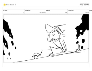 Scene
1
Duration
02 20 22
Panel
99
Duration
01 00
Dialo
e Page 99/142
 