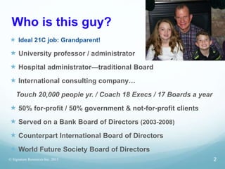 Who is this guy?
 Ideal 21C job: Grandparent!
 University professor / administrator
 Hospital administrator—traditional...
