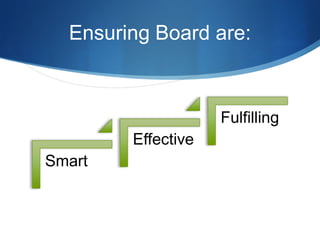 Ensuring Board are:

Fulfilling
Effective
Smart

 