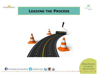 /emilydavisconsulting /AskEmilyD
@BoardSource
#nonprofit
#governance
LEADING THE PROCESS
 