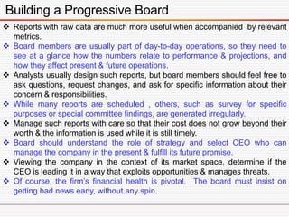 Building a Progressive Board
 Reports with raw data are much more useful when accompanied by relevant
metrics.
 Board me...