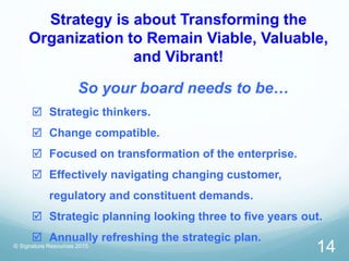 © Signature Resources 2015
Strategy is about Transforming the
Organization to Remain Viable, Valuable,
and Vibrant!
So you...