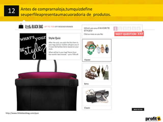 http://www.littleblackbag.com/quiz
Antes de comprarnaloja,tumquizdefine
seuperfileapresentaumacuoradoria de produtos.
12
 