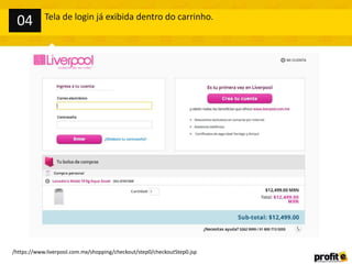 /https://www.liverpool.com.mx/shopping/checkout/step0/checkoutStep0.jsp
Tela de login já exibida dentro do carrinho.
04
 