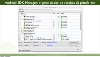 Android                 Android SDK Manager: gerenciadorde versões do SDK...
                                      SDK Manager: o gerenciador       de versões da plataforma




                                                  Formacão Completa em Android - @androidnarede
segunda-feira, 12 de dezembro de 11
 