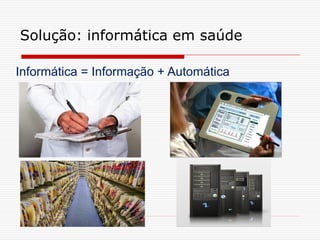 Solução: informática em saúde
Informática = Informação + Automática
 
