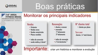 Monitorar os principais indicadores
Importante: criar um histórico e monitorar a evolução
Boas práticas
 