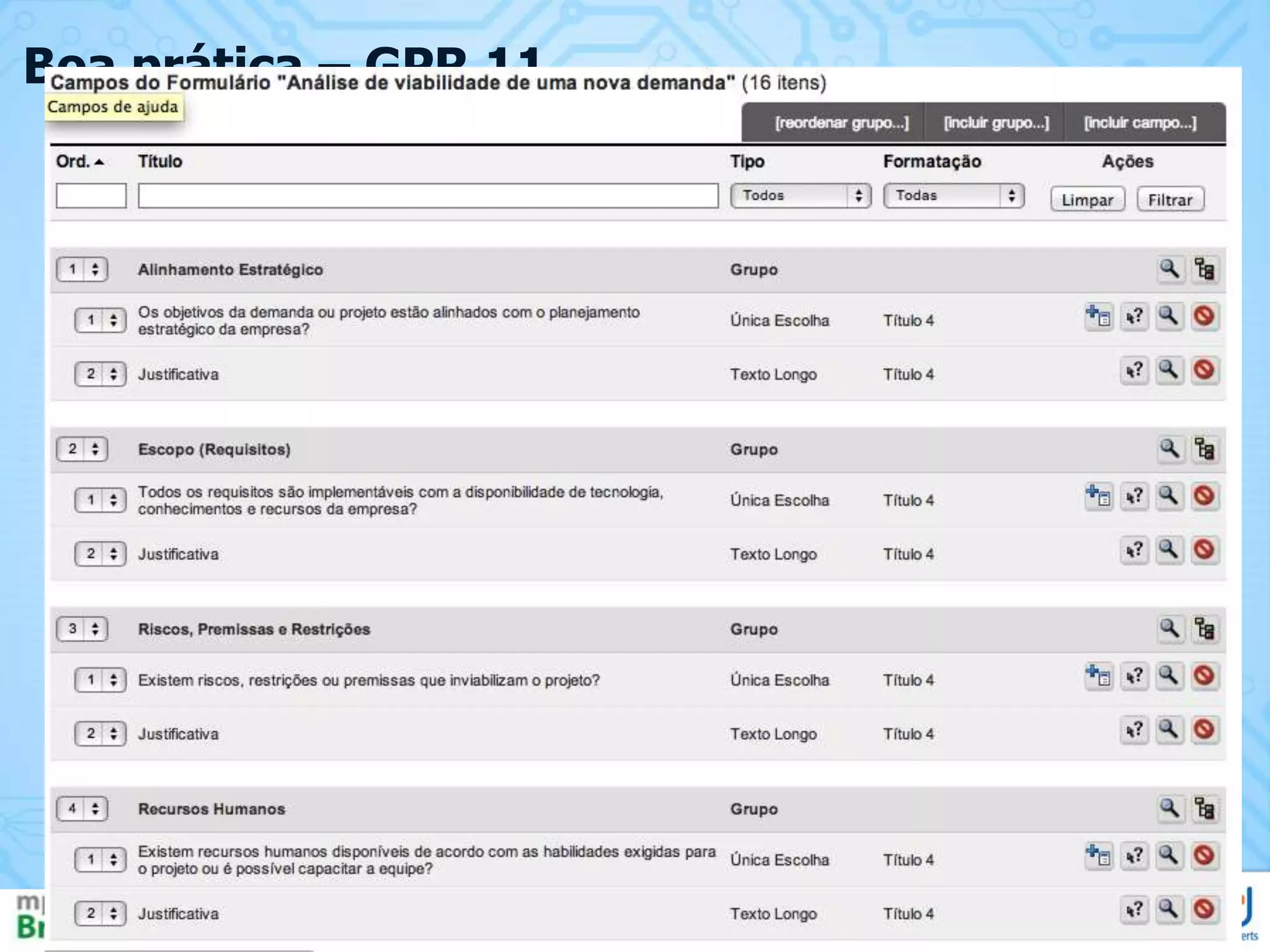 Boa prática – GPR 11

 