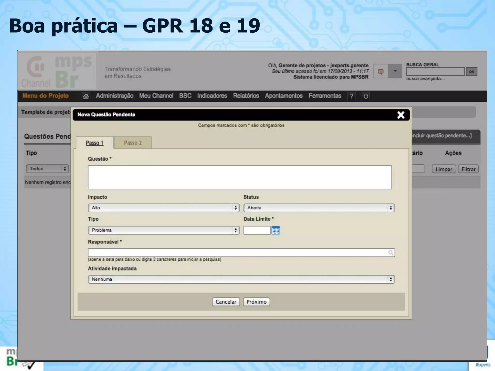 Boa prática – GPR 18 e 19

 