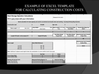 EXAMPLE OF EXCEL TEMPLATE
FOR CALCULATING CONSTRUCTION COSTS
 