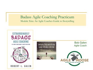 Badass Agile Coaching Practicum
Module Xtra: An Agile Coaches Guide to Storytelling
Bob Galen
Agile Coach
 
