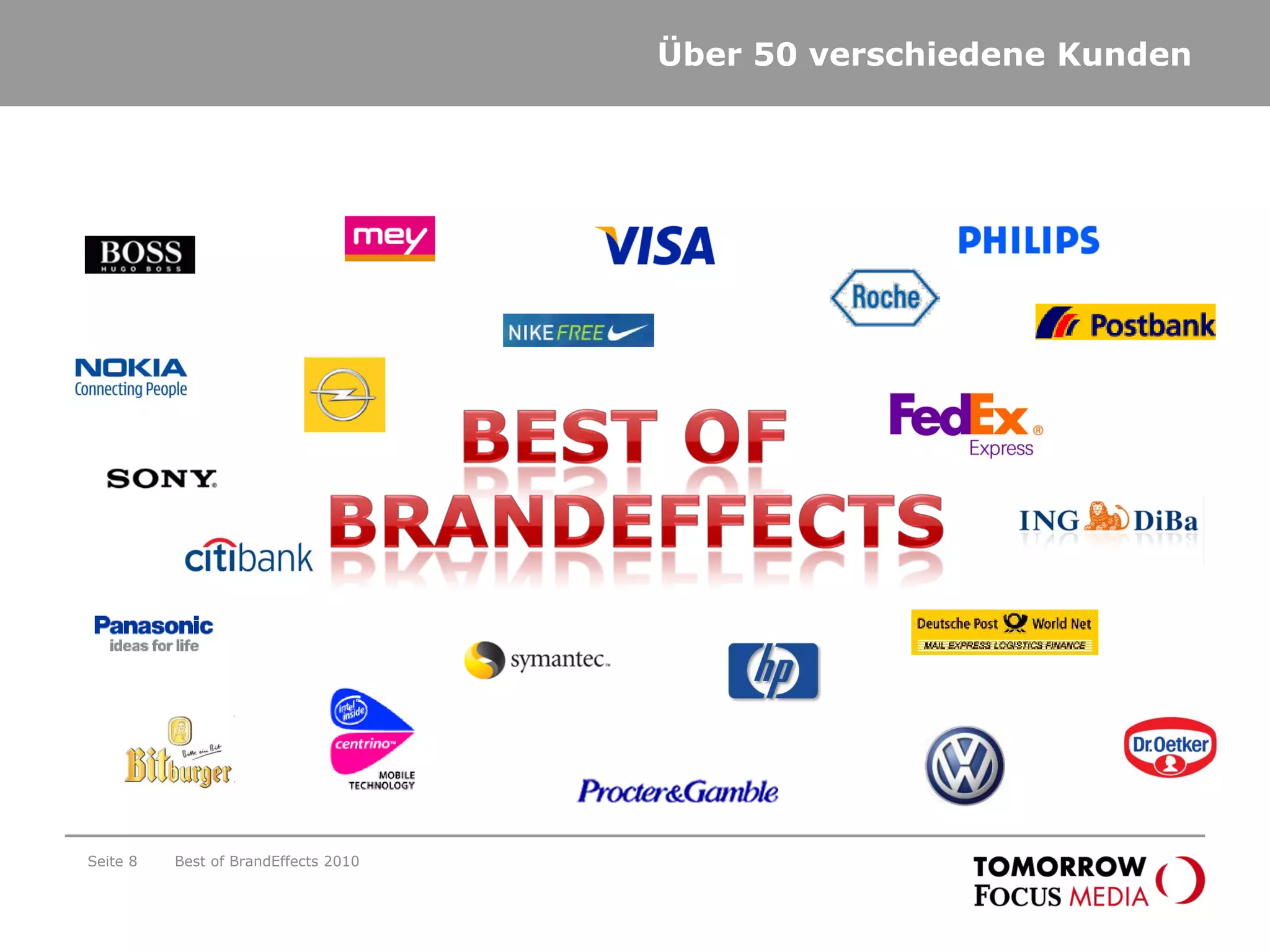 Über 50 verschiedene Kunden
Best of BrandEffects 2010Seite 8
 
