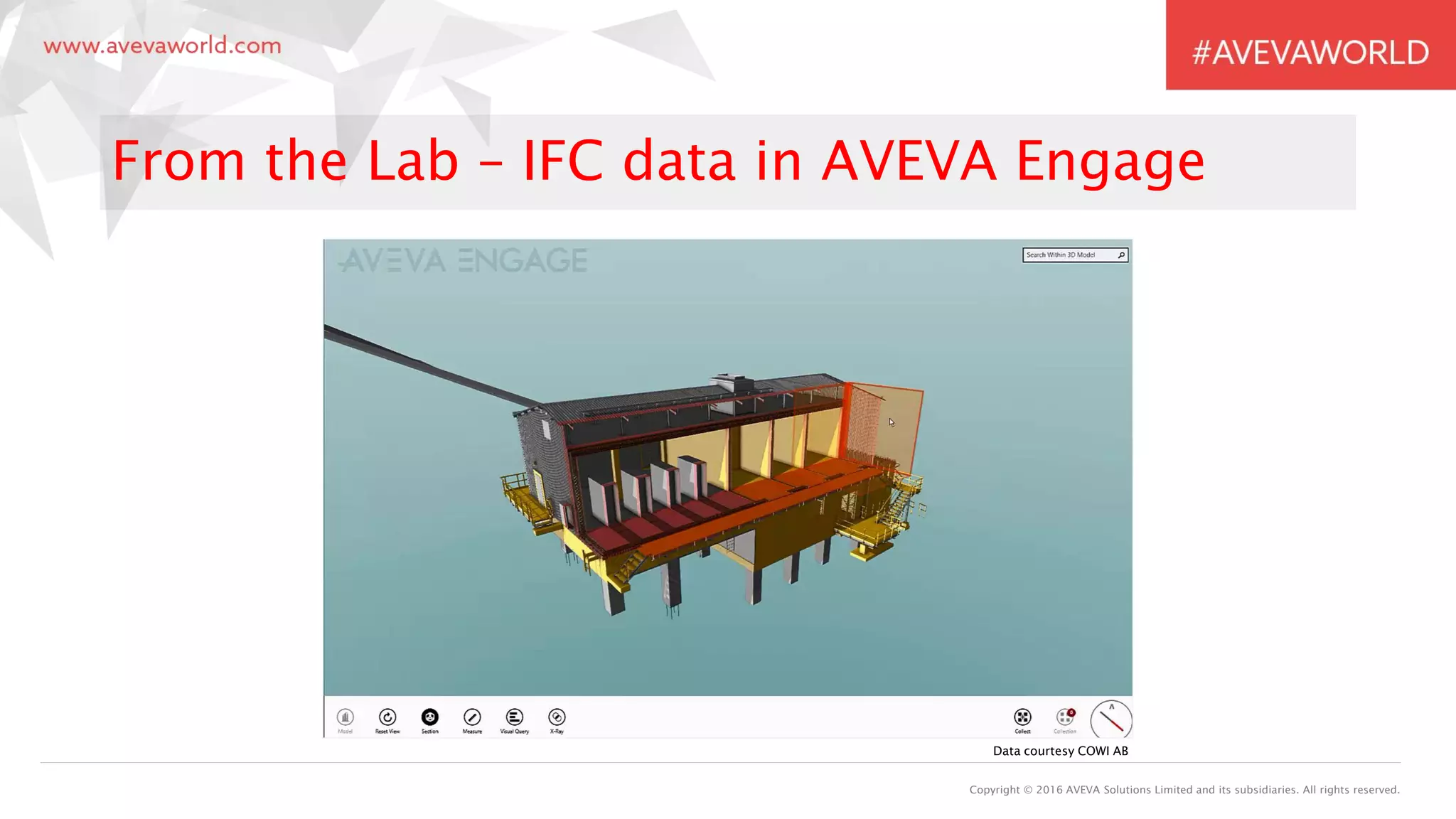 Copyright © 2016 AVEVA Solutions Limited and its subsidiaries. All rights reserved.
From the Lab – IFC data in AVEVA Engage
Data courtesy COWI AB
 