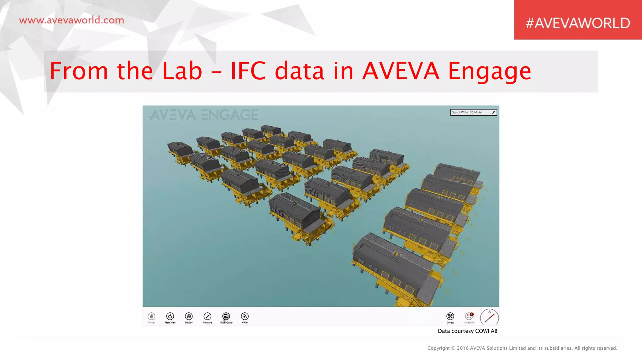 Copyright © 2016 AVEVA Solutions Limited and its subsidiaries. All rights reserved.
From the Lab – IFC data in AVEVA Engage
Data courtesy COWI AB
 