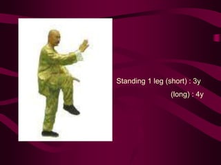 Standing 1 leg (short) : 3y
(long) : 4y
 