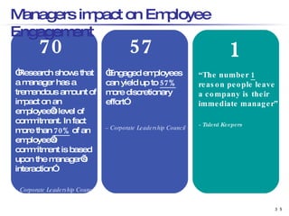 70 57 1 “ Research shows that a manager has a tremendous amount of impact on an employee’s level of commitment. In fact mo...