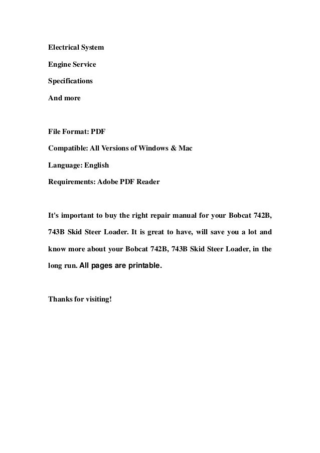 Bobcat 742 b, 743b skid steer loader service repair workshop manual d…