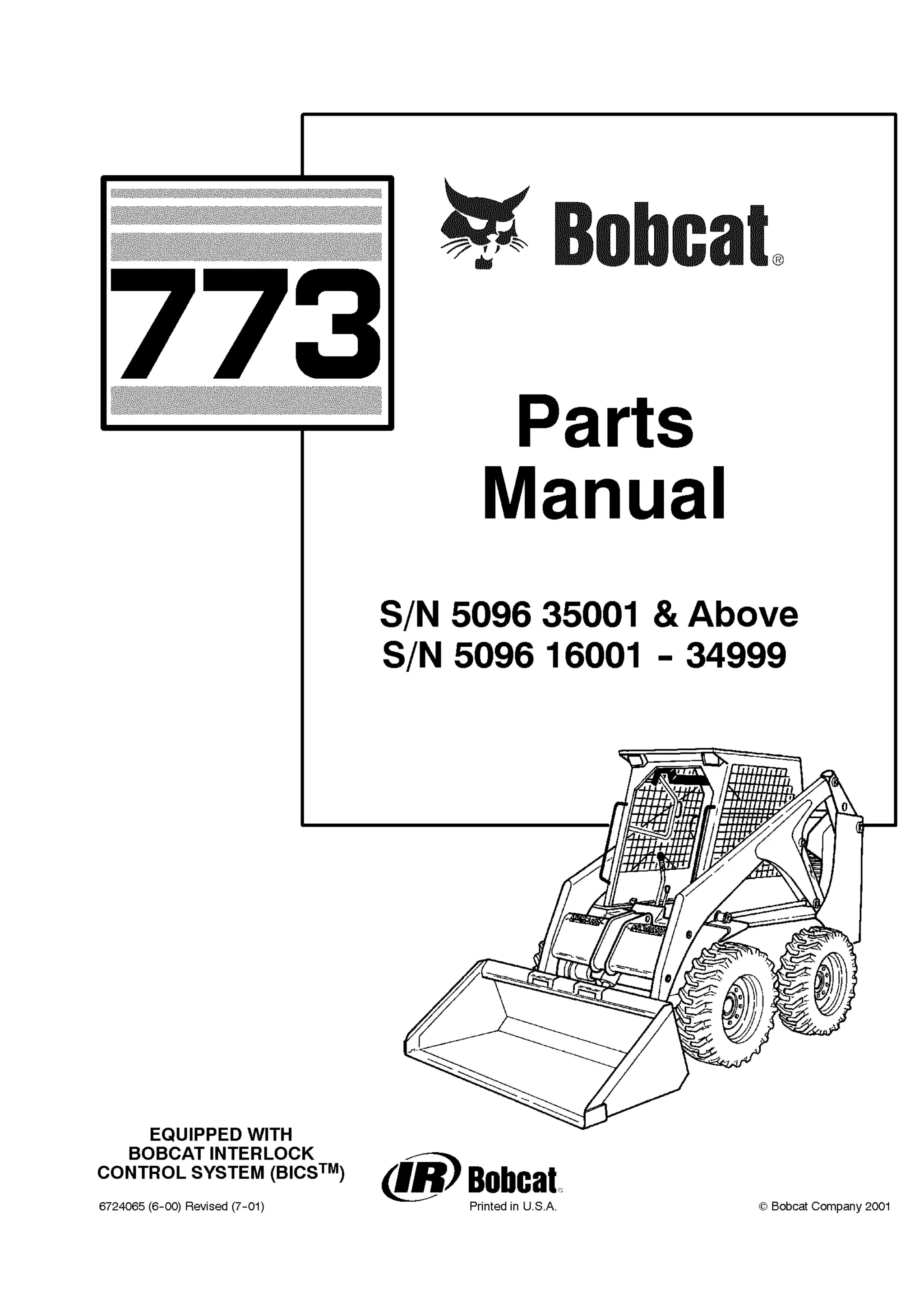 Bobcat 773 f series skid steer loader parts catalogue manual (sn