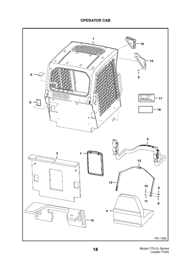 Bobcat 773 g series skid steer loader parts catalogue manual (sn 5191