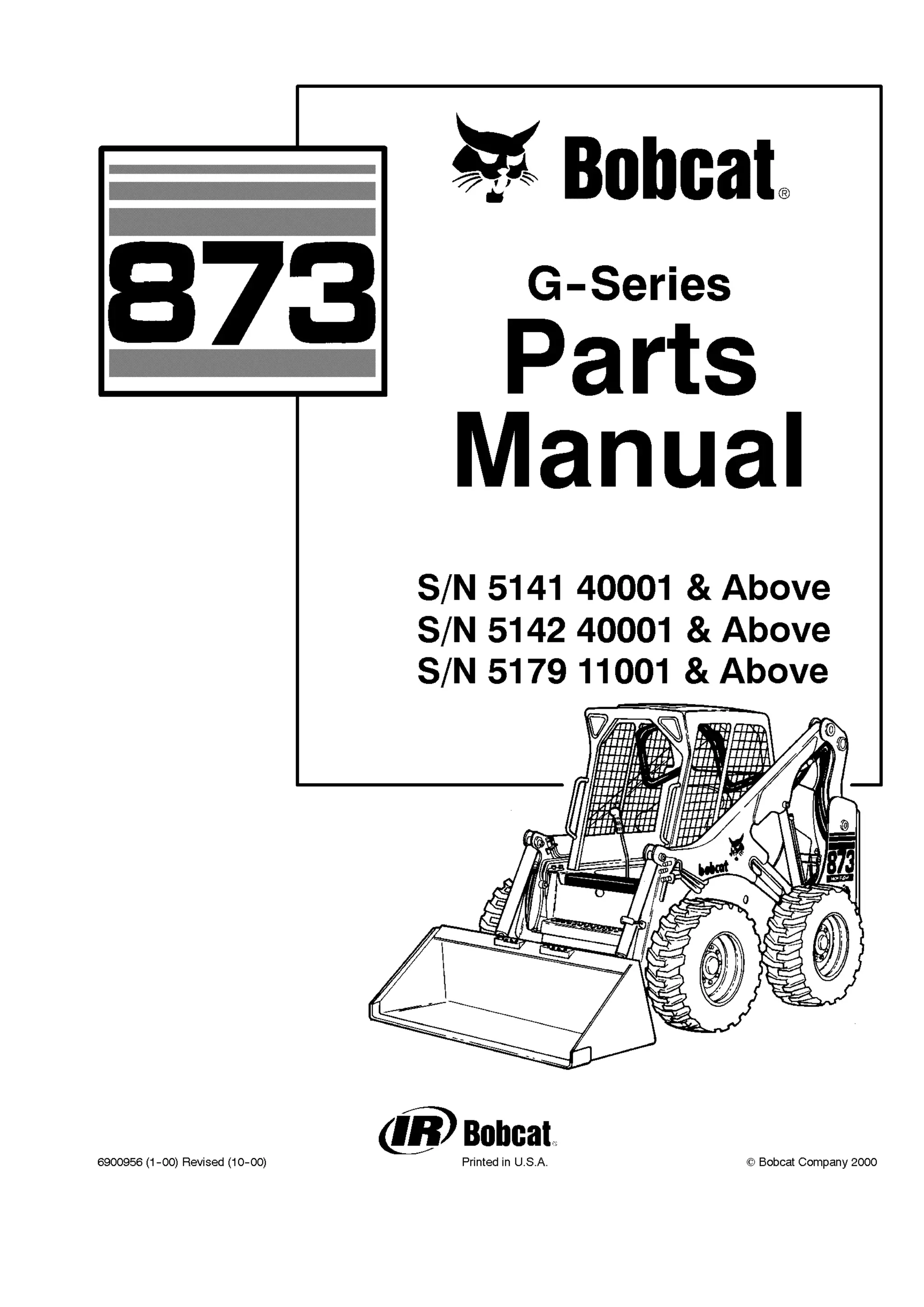 Bobcat 873 g series skid steer loader parts catalogue manual (sn