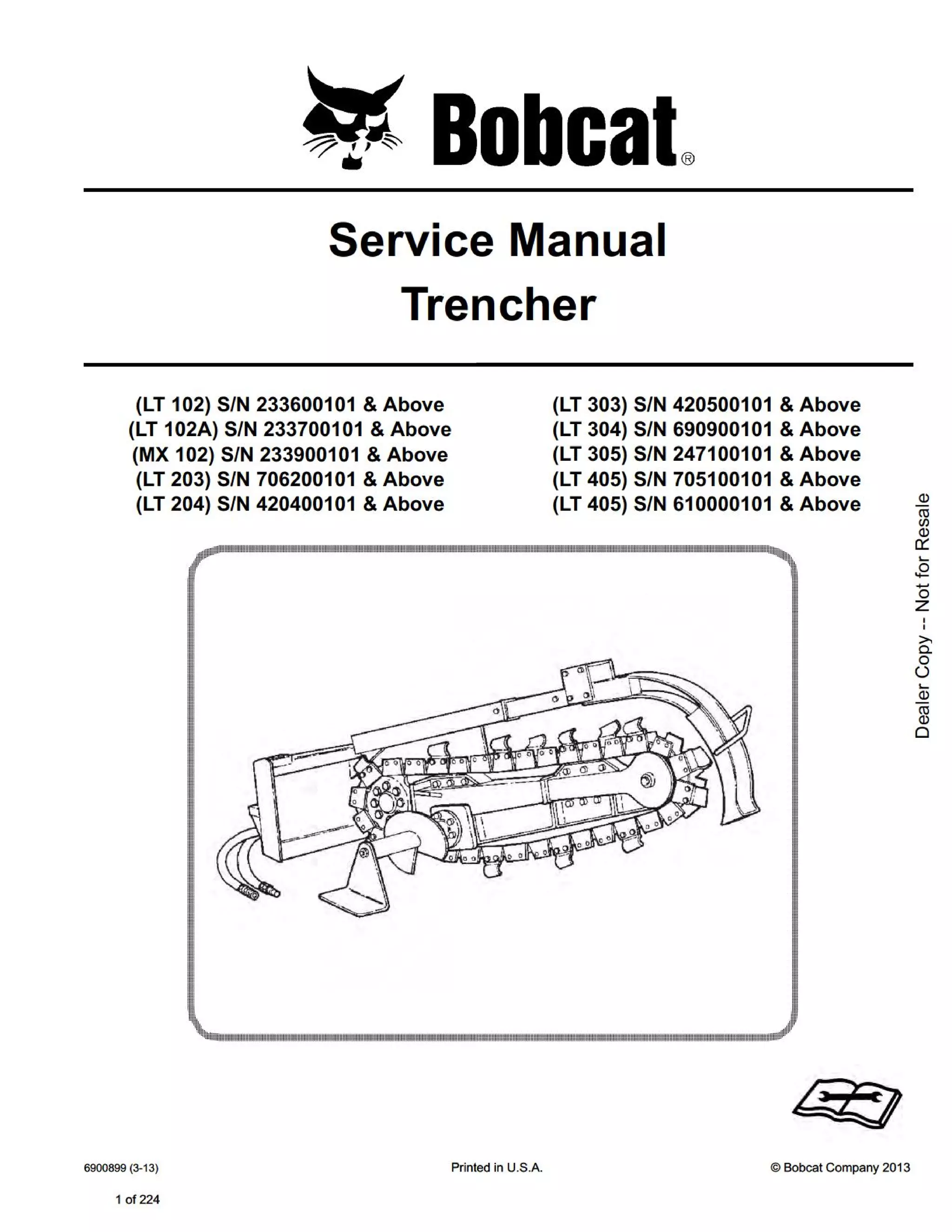 Bobcat LT204 Trencher Service Repair Manual SN 420400101 And Above.pdf