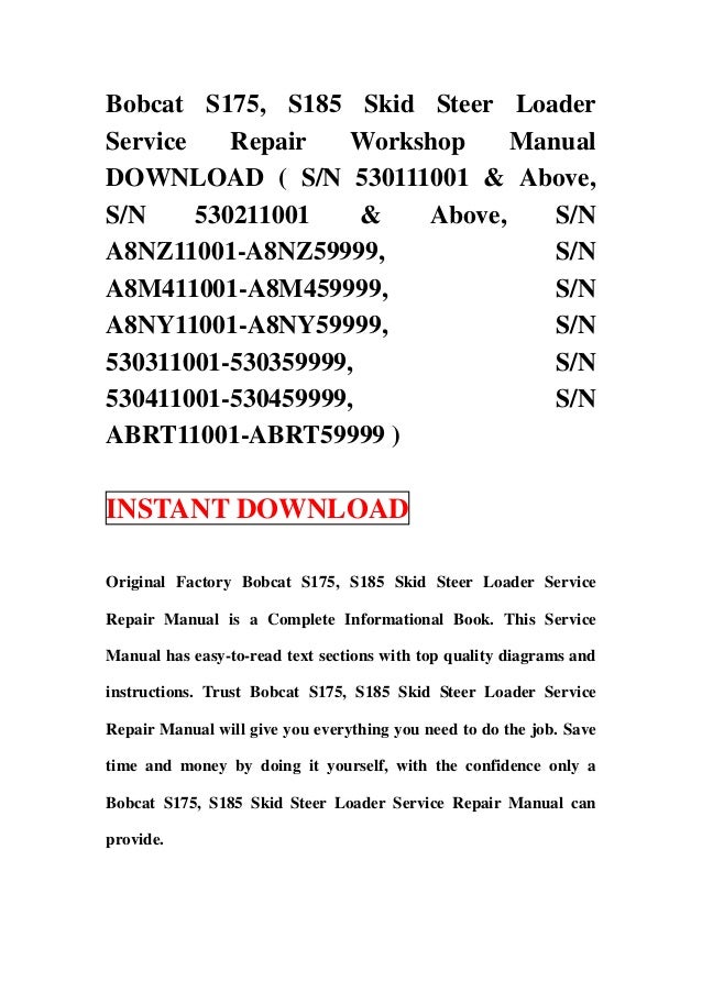 Bobcat s175 service manual Bobcat s175 service manual