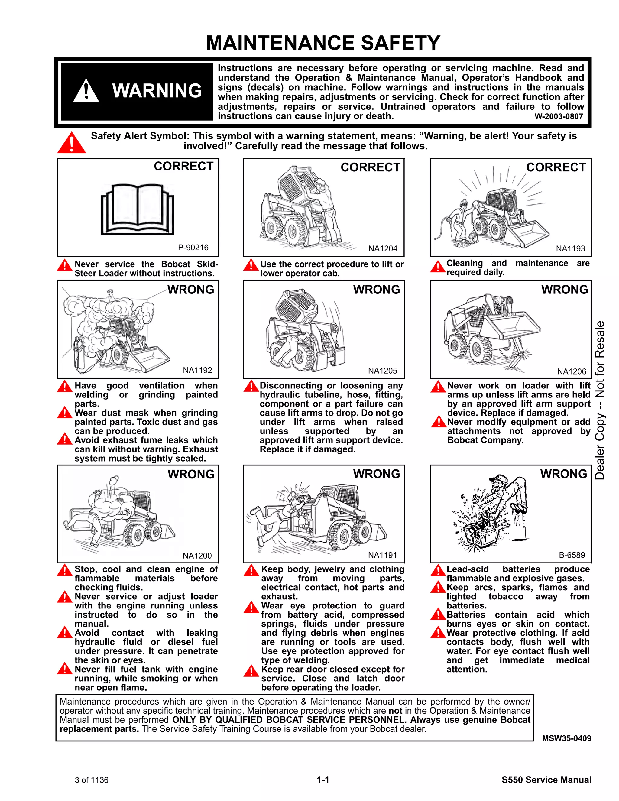 Bobcat s550 skid steer loader service repair manual (sn ahgm11001