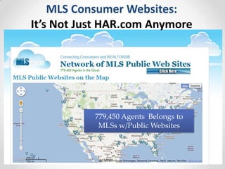 MLS Consumer Websites:
It’s Not Just HAR.com Anymore




           779,450 Agents Belongs to
            MLSs w/Public Websites
 
