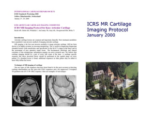 ICRS MR Cartilage
Imaging Protocol
January 2000
 