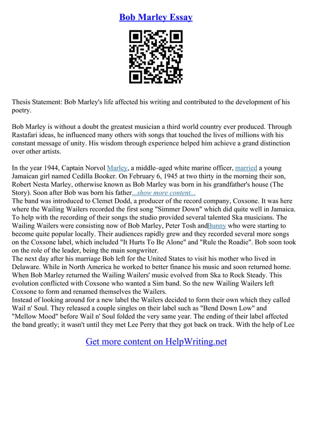 Bob Marley Biography Essay | PDF