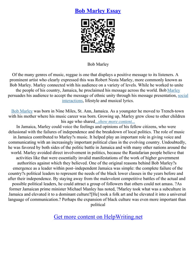 Bob Marley Biography Essay | PDF