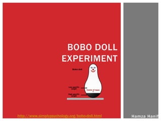 Hamza Hanif
BOBO DOLL
EXPERIMENT
http://www.simplypsychology.org/bobo-doll.html
 
