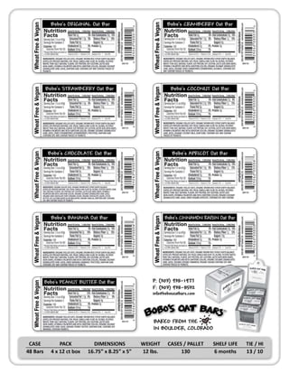 Bobo's oat bars original skus sell sheet 9.21.10