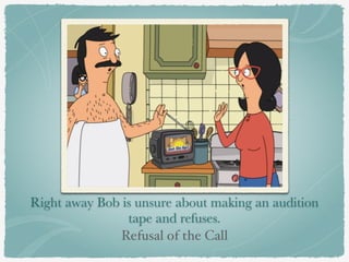 Right away Bob is unsure about making an audition 
tape and refuses. 
Refusal of the Call 
 