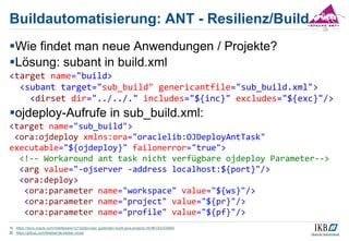 Buildautomatisierung: ANT - Resilienz/Build
Wie findet man neue Anwendungen / Projekte?
Lösung: subant in build.xml
<tar...