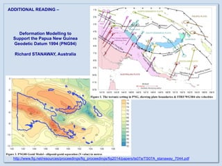 Deformation Modelling to
Support the Papua New Guinea
Geodetic Datum 1994 (PNG94)
Richard STANAWAY, Australia
ADDITIONAL READING –
http://www.fig.net/resources/proceedings/fig_proceedings/fig2014/papers/ts07a/TS07A_stanaway_7044.pdf
 