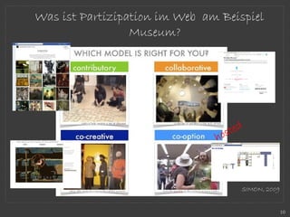 SIMON, 2009
Was ist Partizipation im Web am Beispiel
Museum?
10
 