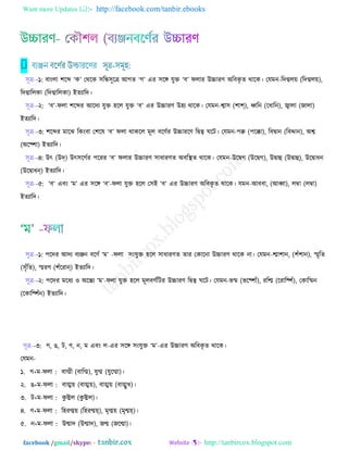 Want more Updates  http://facebook.com/tanbir.ebooks
facebook /gmail/skype: - http://tanbircox.blogspot.com
঳ূে--১: ফাংরা ঱রব্দ ‘ও’ তথরও ঳রন্ধ঳ূরে আকে ‘ক’ এয ঳রঙ্গ মুি ‘ফ’ পরায উচ্চাযর্ অরফওৃ ে থারও। তমভন-রেগ্বর৞ (রেগ্বর৞),
রেগ্বাররওা (রেগ্বাররওা) ইেযারে।
঳ূে--২: ‘ফ’-পরা ঱রব্দয আরেয মুি ঴রর মুি ‘ফ’ এয উচ্চাযর্ উ঴য থারও। তমভন-শ্বা঳ (঱াশ্), ধ্বরন (রধারন), জ্বারা (চারা)
ইেযারে।
঳ূে--৩: ঱রব্দয ভারছ রওংফা ত঱রল ‘ফ’ পরা থাওরর ভূর ফরর্বয উচ্চাযরর্ রদ্বত্ব খরঝ। তমভন-঩ক্ব (঩রক্কা), রফদ্বান (রফদান), অশ্ব
(অর্঱া) ইেযারে।
঳ূে--৪: উৎ (উদ্) উৎ঳রকবয ঩রযয ‘ফ’ পরায উচ্চাযর্ ঳াধাযর্ে অফরস্থে থারও। তমভন-উরদ্বক (উরদ্বক), উদ্বাহু (উদ্বাহু), উরদ্বাধন
(উরদ্বাধন্) ইেযারে।
঳ূে--৫: ‘ফ’ এফং ‘ভ’ এয ঳রঙ্গ ‘ফ’-পরা মুি ঴রর ত঳ই ‘ফ’ এয উচ্চাযর্ অরফওৃ ে থারও। মভন-আফফা, (আব্বা), রম্বা (রম্বা)
ইেযারে।
঳ূে--১: ঩রেয আেয ফযঞ্জন ফরর্ব ‘ভ’ -পরা ঳ংমুি ঴রর ঳াধাযর্ে োয তওারনা উচ্চাযর্ থারও না। তমভন-শ্মা঱ান, (঱াঁ঱ান), স্মৃরে
(঳ৃাঁরে), স্মযর্ (঱াঁরযান্) ইেযারে।
঳ূে--২: ঩রেয ভরধয ঑ অরন্ত্য ‘ভ’-পরা মুি ঴রর ভূরফর্বরঝয উচ্চাযর্ রদ্বত্ব খরঝ। তমভন-বষ্ম (বর্঱াাঁ), যরশ্ম (রযার্঱াঁ), তওারষ্মন
(রওার্঱াঁন) ইেযারে।
঳ূে--৩: ক, গ, ঝ, র্, ন, ভ এফং র-এয ঳রঙ্গ ঳ংমুি ‘ভ’-এয উচ্চাযর্ অরফওৃ ে থারও।
তমভন-
১. ক+ভ-পরা : ফাগ্মী (ফারগ্ম), মুগ্ম (মুরগ্মা)।
২. গ+ভ-পরা : ফাঙ্ম৞ (ফাঙ্ম৞), ফাঙ্ম৞ (ফাঙ্মুঔ)।
৩. ঝ+ভ-পরা : ওু ট্মর (ওু ট্মর)।
৪. র্+ভ-পরা : র঴যণ্ম৞ (র঴যেয়্), ভৃণ্ম৞ (ভৃেয়্)।
৫. ন+ভ-পরা : উোে (উোে), চে (চরো)।
 