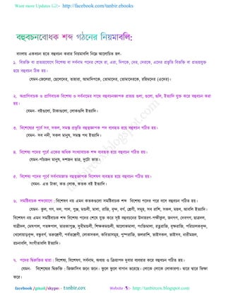 Want more Updates  http://facebook.com/tanbir.ebooks
facebook /gmail/skype: - http://tanbircox.blogspot.com
ফাংরা৞ এওফঘন ঴রে ফহুফঘন ওযায রন৞ভাফরর রনরে আররারঘে ঴র-
১. রফবরি ফা প্রেয৞রমারক রফর঱লয ফা ঳ফবনাভ ঩রেয ত঱রল যা, এযা, রেকরও, তেয, তেযরও, এরেয প্রবৃ রে রফবরি ফা প্রেয৞মুি
঴র৞ ফহুফঘন রঞও ঴৞।
তমভন-তচররযা, তঙরররেয, ো঴াযা, আভারেকরও, তোভারেয, তোভারেযরও, যর঴ভরেয (এরেয)।
২. অপ্রারর্ফাঘও ঑ প্রারর্ফাঘও রফর঱লয ঑ ঳ফবনারভয ঳ারথ ফহুফঘনজ্ঞা঩ও প্রেয৞ গুরা, গুররা, গুরর, ইেযারে মুি ওরয ফহুফঘন ওযা
঴৞।
তমভন- ফইগুররা, ঝাওাগুররা, তরাওগুরর ইেযারে।
৩. রফর঱রলযয ঩ূরফব ঳ফ, ঳ওর, ঳ভস্ত প্রবৃ রে ফহুত্বজ্ঞা঩ও ঩ে ফযফহৃে ঴র৞ ফহুফঘন করঞে ঴৞।
তমভন- ঳ফ নেী, ঳ওর ভানুল, ঳ভস্ত ঩থ ইেযারে।
৪. রফর঱লয ঩রেয ঩ূরফব এরওয অরধও ঳ংঔযাফাঘও ঱ব্দ ফযফহৃে ঴র৞ ফহুফঘন করঞে ঴৞।
তমভন-঩াাঁঘচন ভানুল, ে঱চন ঙাে, েুরঝা বাে।
৫. রফর঱লয ঩রেয ঩ূরফব ঳ফবনাভচাে ফহুত্বজ্ঞা঩ও রফর঱লর্ ফযফহৃে ঴র৞ ফহুফঘন করঞে ঴৞।
তমভন- এে ঝাওা, ওে তরাও, ওেও ফই ইেযারে।
রফর঱লর্ ন৞ এভন ওেওগুররা ঳ভরষ্টফাঘও ঱ব্দ রফর঱লয ঩রেয ঩রয ফর঳ ফহুফঘন করঞে ঴৞।৬. ঳ভরষ্টফাঘও ঱ব্দরমারক :
তমভন- ওু র, কর্, ের, ঩ার, ঩ুঞ্জ, ভন্ডরী, ভারা, যারচ, ফৃন্দ, ফকব, তের্ী, ঳ভূ঴, ঳ফ যার঱, ঳ওর, ভ঴র, আফরর ইেযারে।
রফর঱লর্ ন৞ এভন ঳ভরষ্টফাঘও ঱ব্দ রফর঱লয ঩রেয ত঱রল মুি ওরয ঳ৃষ্ট ফহুফঘরনয উো঴যর্-঩েীওু র, চনকর্, তেফকর্, ঙােের,
মােীের, তভল঩ার, ঩েঙ্গ঩ার, োযওা঩ুঞ্জ, ঳ুধীভন্ডরী, র঱েওভন্ডরী, আররাওভারা, ঩ংরিভারা, য্নরযারচ, ফৃেযারচ, ঩রযঘারওফৃন্দ,
তঔররা৞াড়ফৃন্দ, ফন্ধু ফকব, েরুরের্ী, ঩ফবেরের্ী, তরাও঳ওর, ওরফো঳ভূ঴, ঩ুষ্পযারচ, চরযার঱, বাই঳ওর, বাই঳ফ, নাযীভ঴র,
যঘনাফরর, ঳ংকীোফরর ইেযারে।
রফর঱লয, রফর঱লর্, ঳ফবনাভ, অফয৞ ঑ রি৞া঩ে েুফায ফযফ঴ায ওরয ফহুফঘন করঞে ঴৞।৭. ঩রেয রদ্বরুরিয দ্বাযা :
তমভন- রফর঱রলযয রদ্বরুরি : রচজ্ঞার঳ফ চরন চরন। পু রর পু রর ফাকান বরযরঙ। তরারও তরারও তরাওাযর্য। দ্বারয দ্বারয রবো
ওরয।
 